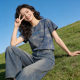 American Retro Tie Dye Sleeve Short Sleeve Women's Loose Letter ຖັກແສ່ວ