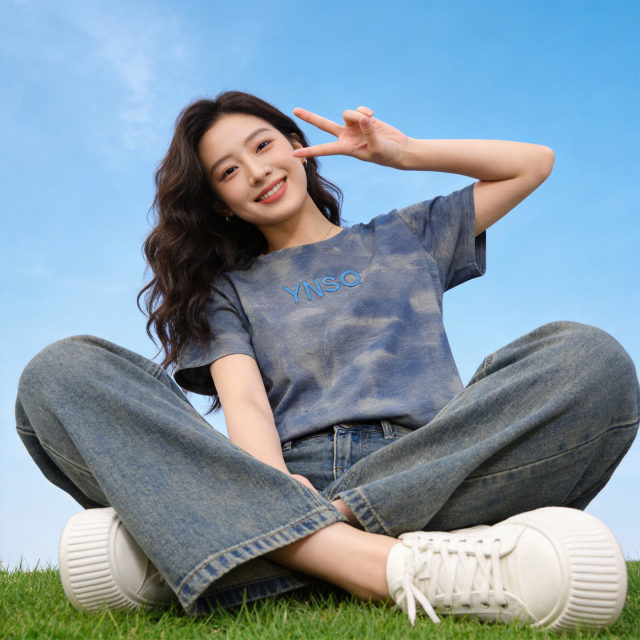 American Retro Tie Dye Sleeve Short Sleeve Women's Loose Letter ຖັກແສ່ວ