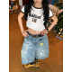 C2 homemade / graffiti ພິມ jeans ສາມໄຕມາດ summer ແມ່ຍິງໃຫມ່ວ່າງ bf ແບບເດັກນ້ອຍມ່ວນ pants