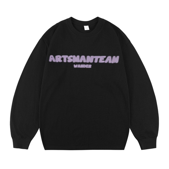 Hong Kong Aberdeen literary men's printed round neck bottomed long-sleeved T-shirt