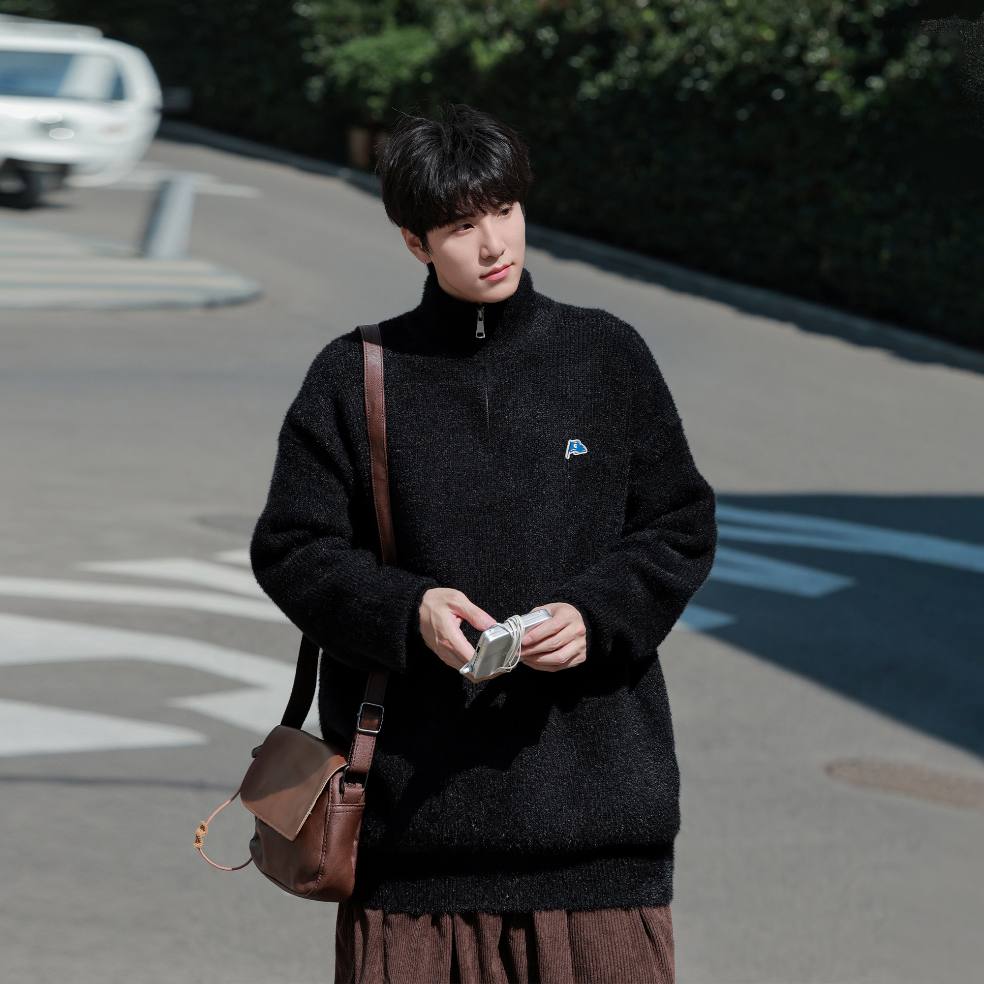 GOOZI MADE日系半拉链高领毛衣男冬季保暖男生纯色套头针织衫外套,淘宝优惠券,粉丝福利购,淘宝优惠卷