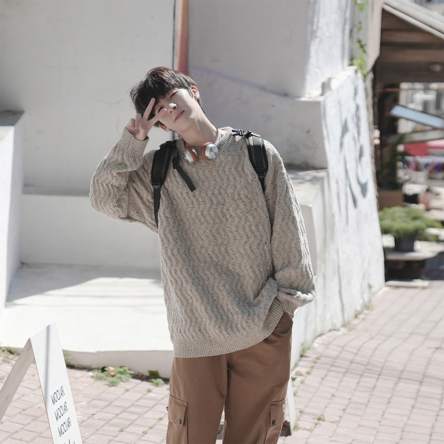 GOOZI MADE 日系复古麻花圆领毛衣男款冬季松弛感打底针织衫上衣,淘宝优惠券,粉丝福利购,淘宝优惠卷