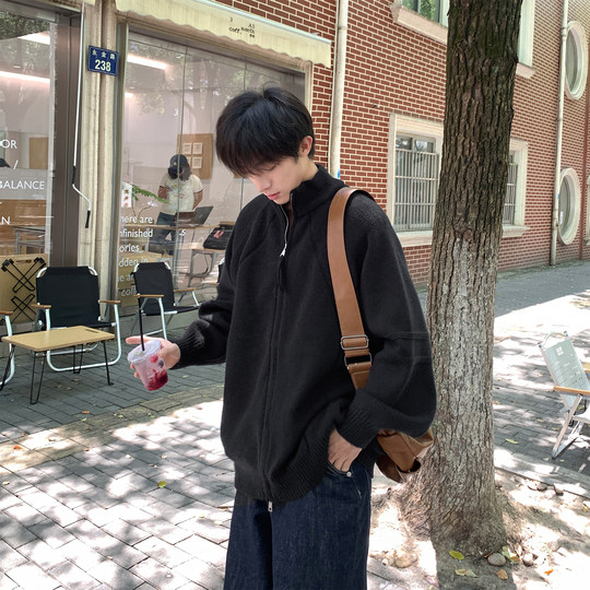 Strickjacke mit halbem Rollkragen und doppeltem Reißverschluss