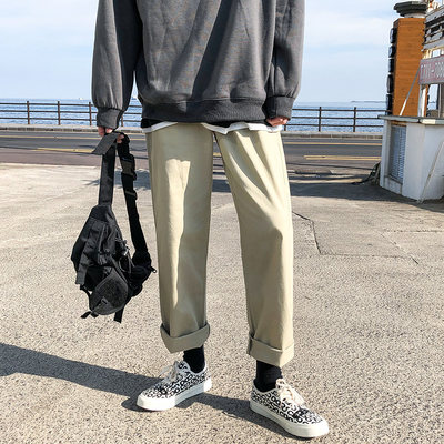 港仔文艺男工装休闲裤春夏季款宽松直筒裤ins潮流阔腿裤子 虎窝淘