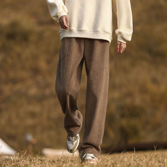 @港仔文艺男 休闲裤男秋冬男生男裤长裤加绒宽松男士直筒裤子男款