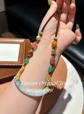 新款复古国风新中式翡翠弯片手工编织项链颈链大气文艺百搭高级感