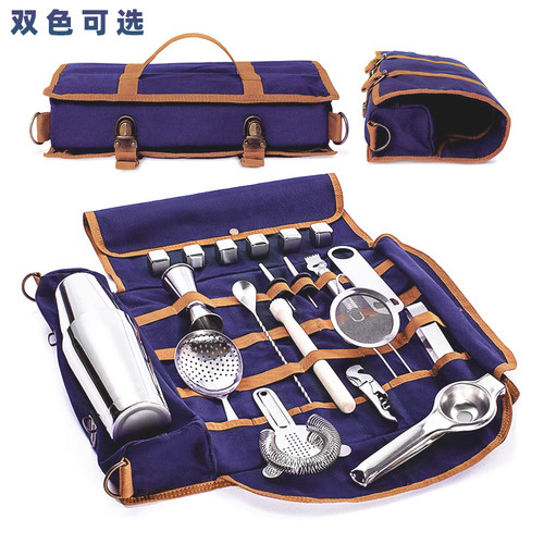 酒吧调酒 专业调酒工具包斜跨帆布包调酒工具组合套装器具包 - 图2