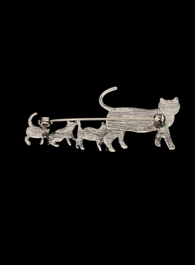 Vintage中古卡通猫咪胸针做旧银色动物文艺别针大衣胸花配饰