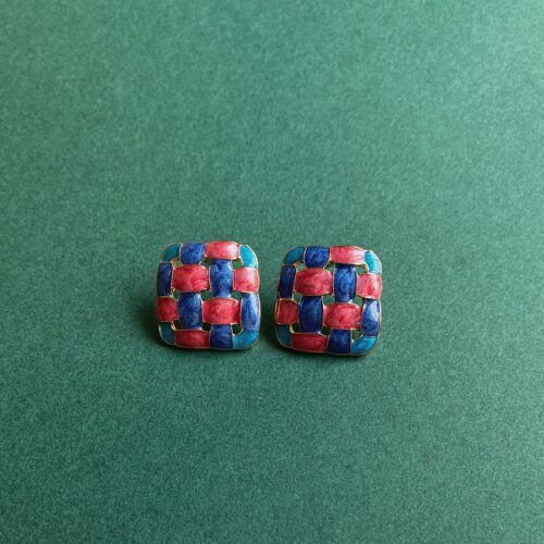 vintage复古宫廷油画感港风耳钉 撞色艺术滴釉耳饰 耳夹 - 图1