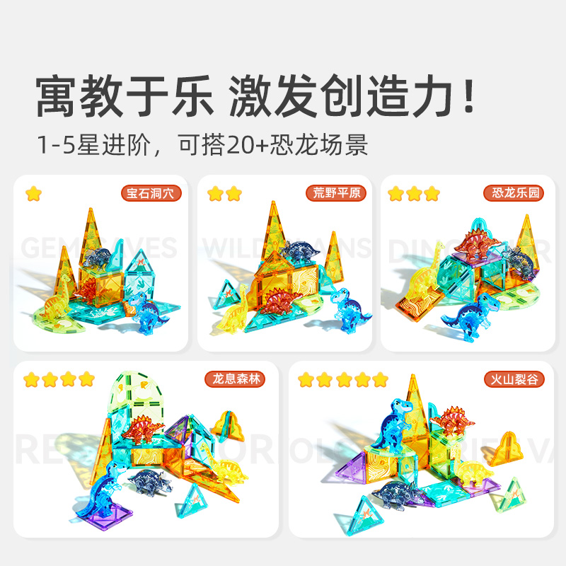 mideer弥鹿侏罗纪恐龙彩窗磁力片磁吸拼装男女孩积木礼物益智玩具 - 图3