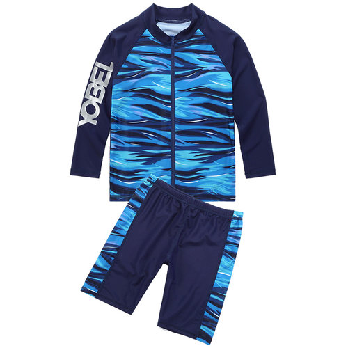 男童泳衣儿童微胖中大童长袖分体防晒连体男孩青少年学生速干泳装 - 图3