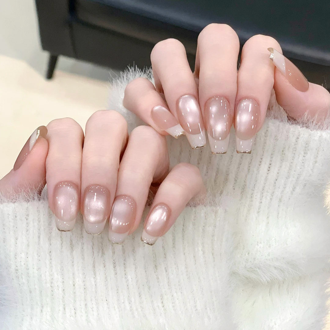 2025年新款月牙湾白金法式猫眼网红美甲显白穿戴甲纯手工高级感,淘宝优惠券,粉丝福利购,淘宝优惠卷