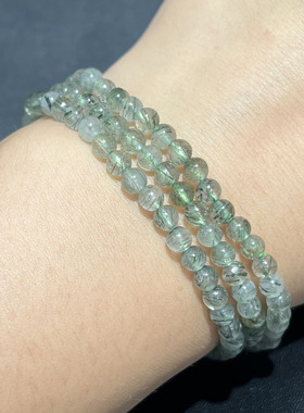 天然绿发晶三圈手串时尚小清新