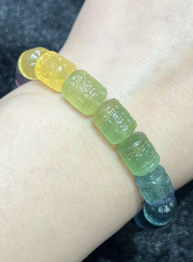 天然彩萤石回纹桶珠手串时尚百搭