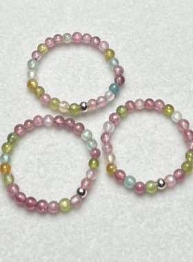 天然彩碧玺戒指水晶diy小清新