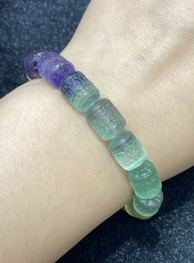 天然彩萤石回纹桶珠手串时尚百搭