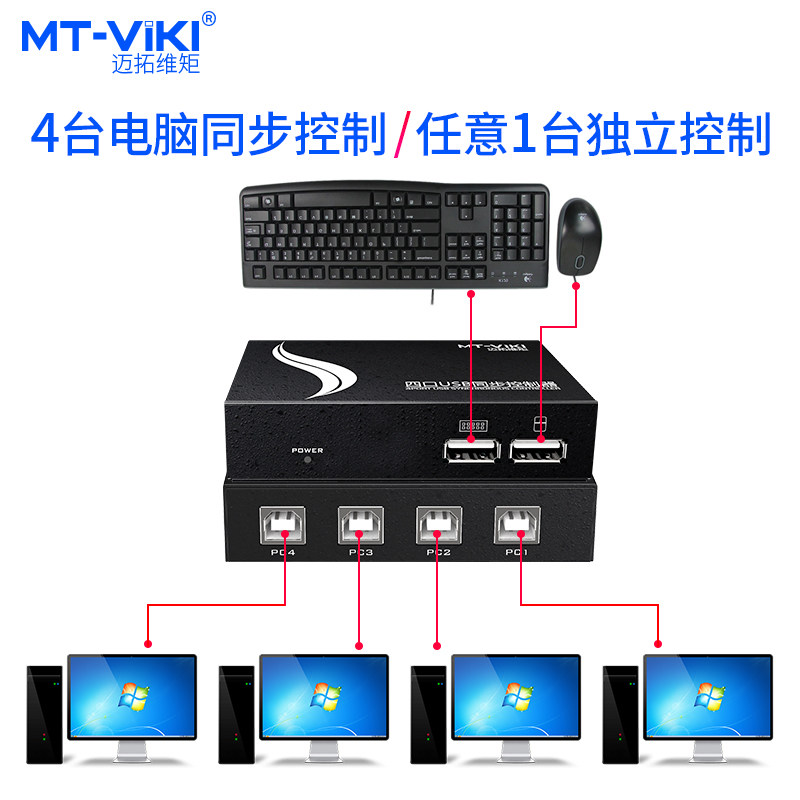 迈拓维矩 MT-KM104-U usb鼠标键盘4口同步器1控4电脑地下城dnf同步控制器切换器8口多开魔兽同步器分屏一体机-图2