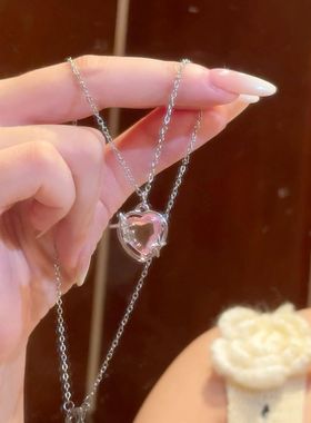 桃色星系爱心水晶吊坠项链