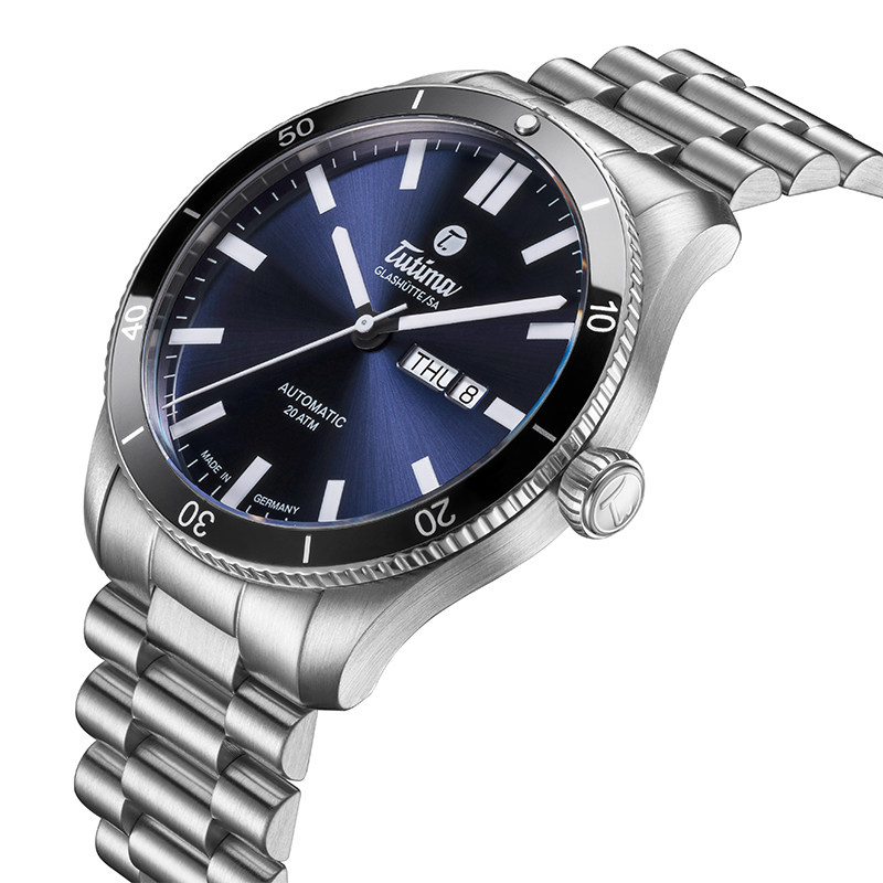 拓天马tutima自动机械德国蓝色男表 万表网欧美腕表