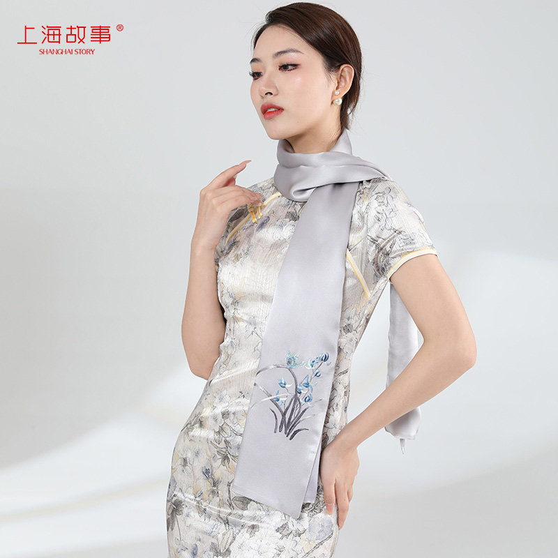 上海故事妈妈苏绣手工桑蚕丝丝巾 上海故事旗舰围巾/丝巾/披肩