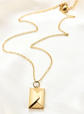 欧美亚马逊热卖不锈钢信封可刻字锁骨链女百搭情侣钛钢项链女