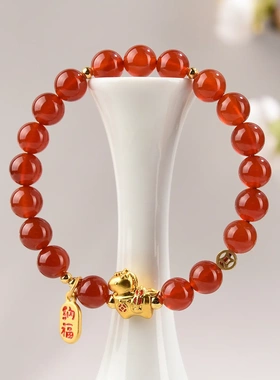 天然红玛瑙2026马上有钱手链生肖属马年本命年红色女新款手串