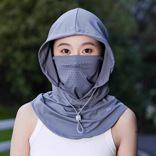 防晒面罩女夏季全脸2026新款冰丝防紫外线开车骑行护颈一体防晒帽 - 图0