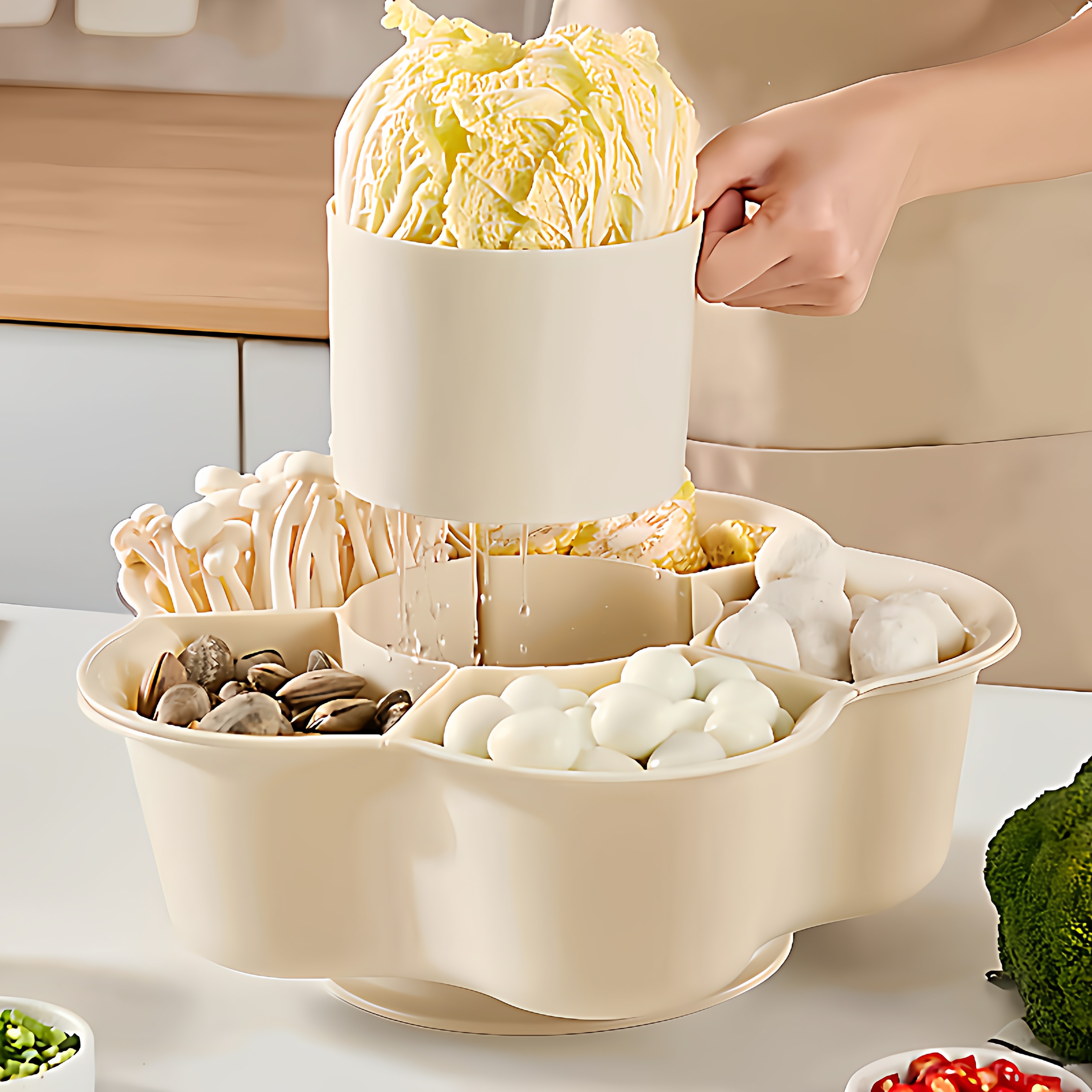 火锅盘菜盘分格蔬菜拼盘沥水篮创意餐具盘子家用厨房食材配菜盘,淘宝优惠券,粉丝福利购,淘宝优惠卷