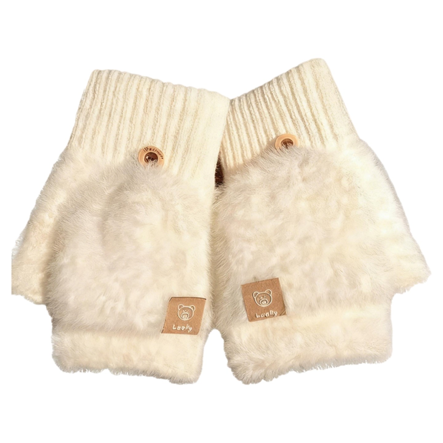 加绒加厚毛绒针织半指翻盖手套女冬季保暖骑行露指可触屏学生写字,淘宝优惠券,粉丝福利购,淘宝优惠卷