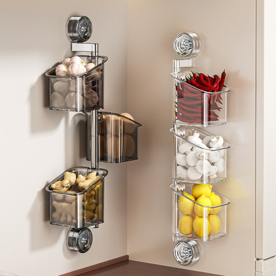 Suction cup storage rack wall-mounted ginger and garlic storage without drilling holes