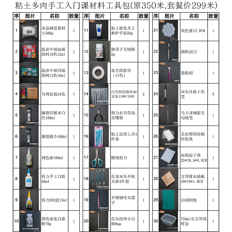 工具材料包卢愿手绘手工黏土多肉手办手工粘土仿真花手作材料套装 - 图3