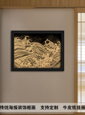日式风浮世绘墙壁画牛皮纸海报