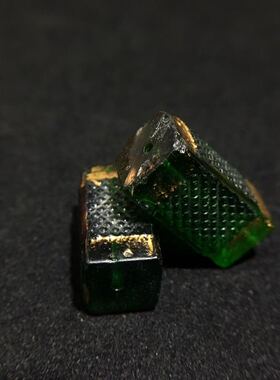 清代鎏金工艺老琉璃筒珠 diy手串项链锁骨配饰 墨绿色老琉璃珠子
