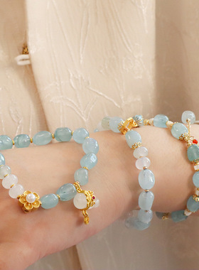 甜美森系仙女风小清新优化海蓝宝水晶手链轻奢手作设计石英石手链
