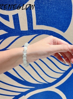 天然白水晶猫眼石手串手链转运能量奶油体蓝白光送礼男女闺蜜礼物