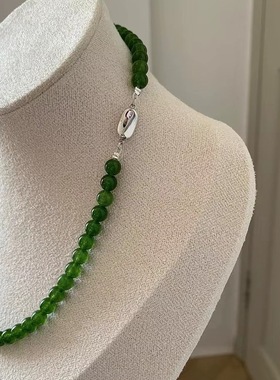 上春山 绿色玉髓翡翠色系串珠项链s925元宝扣新中式高级感项链女
