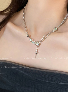 月光石十字钛钢拼接项链女夏轻