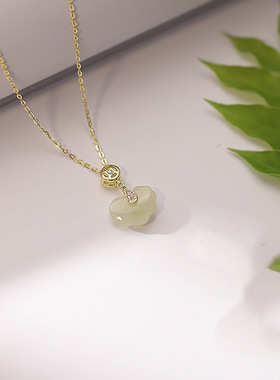 和田玉925银国风锁骨链女不掉色