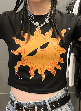 王有病工作室 店长好物推荐！辣妹甜酷风露脐短款夏季修身短袖T恤