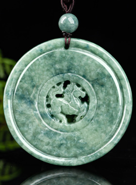 天然缅甸a货翡翠豆绿龙马精神