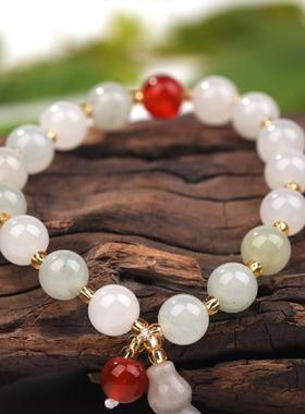 天然天山翠手链女新疆金丝玉翡翠色玉石白玉飘翠珠子散珠圆珠手串