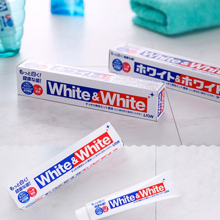 日本原装进口狮王大白white&white牙膏150g去渍