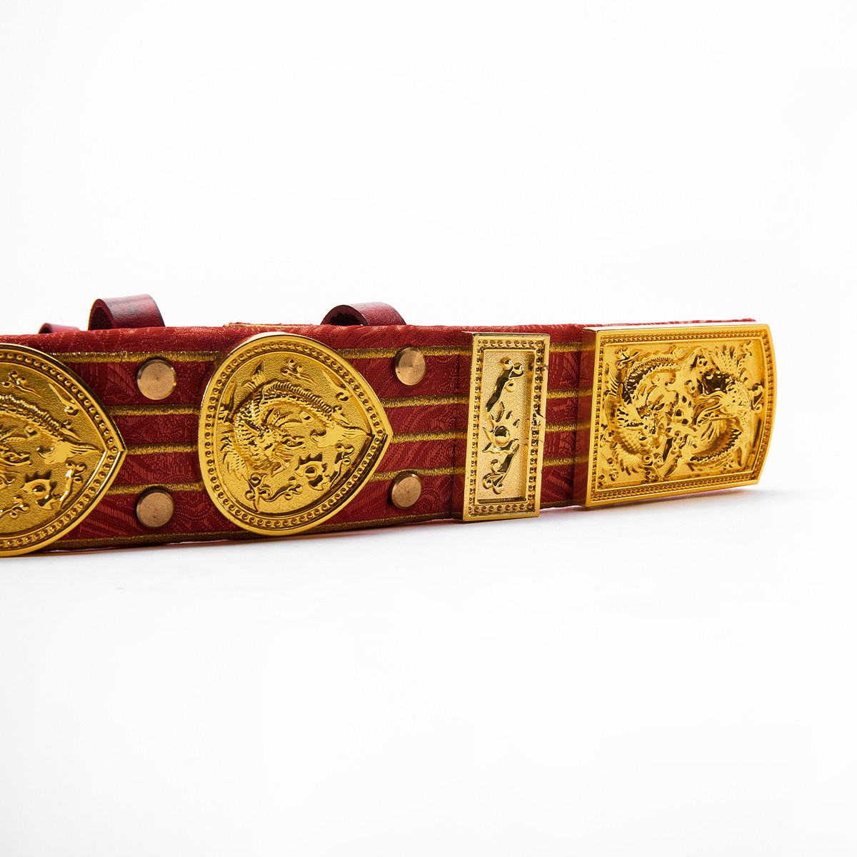 乌衣巷红色明制革带5厘米汉服腰带飞鱼浮雕金属皮带配饰,淘宝优惠券,粉丝福利购,淘宝优惠卷