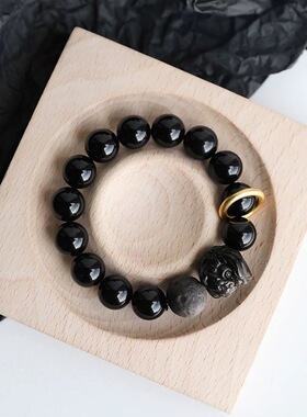中性风霸气黑曜石醒狮手链转运珠手工高级感手串女潮新中式手串