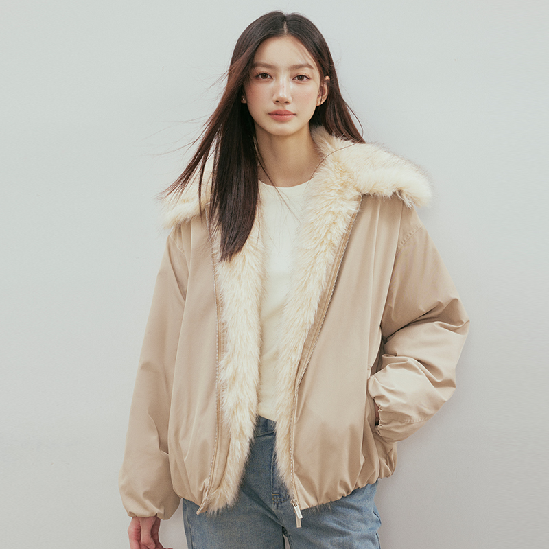 RPB BRAND 美式复古风座山雕毛领连帽棉服女冬季面包服外套 - 图1