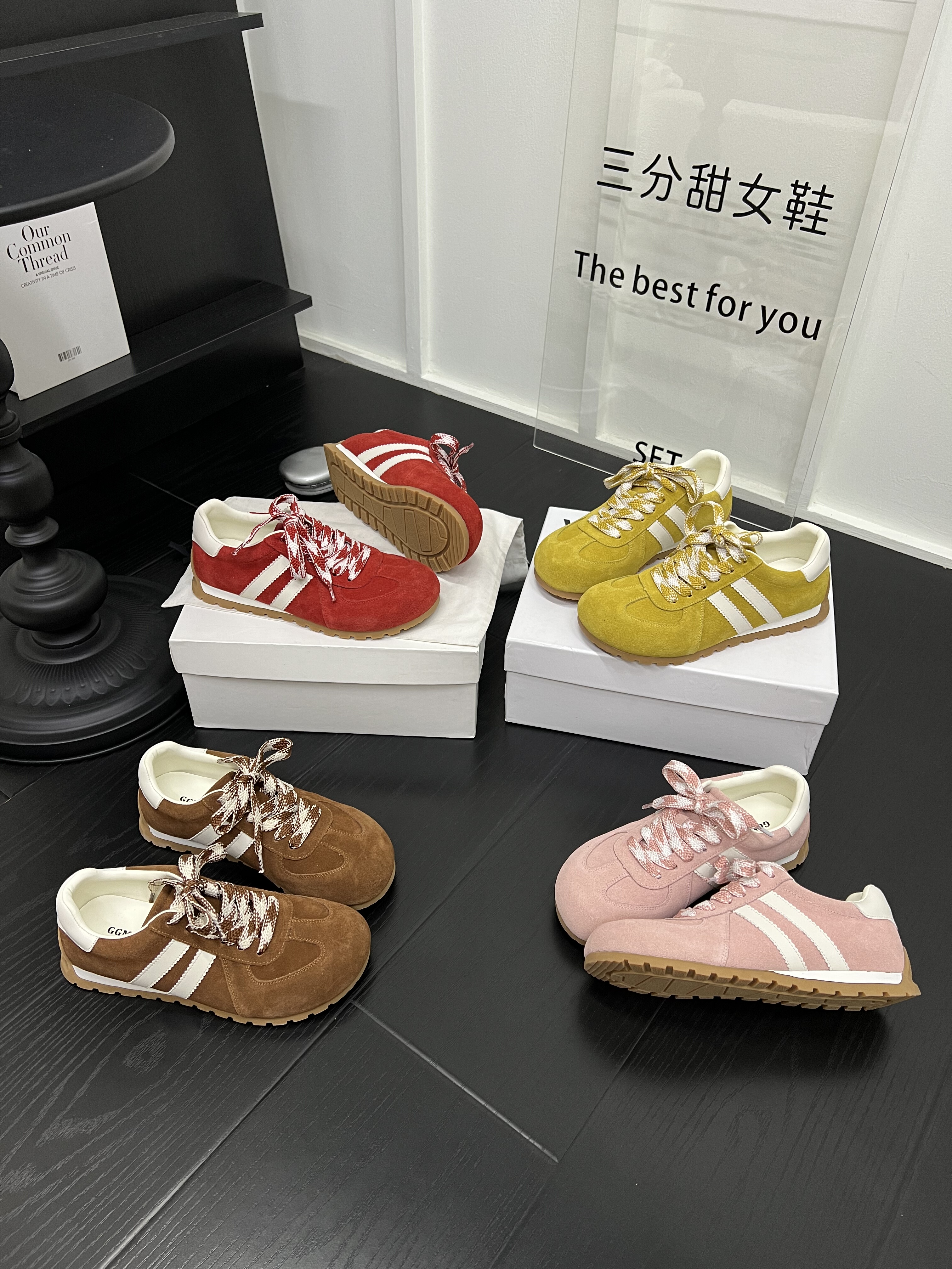 小众设计复古磨砂皮平底德训鞋女2026年爆款百搭显脚小休闲鞋单鞋,淘宝优惠券,粉丝福利购,淘宝优惠卷