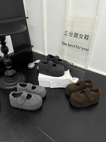 超火毛呢厚底浅口玛丽珍鞋女鞋2025年新款魔术贴加绒保暖休闲鞋潮 - 图0