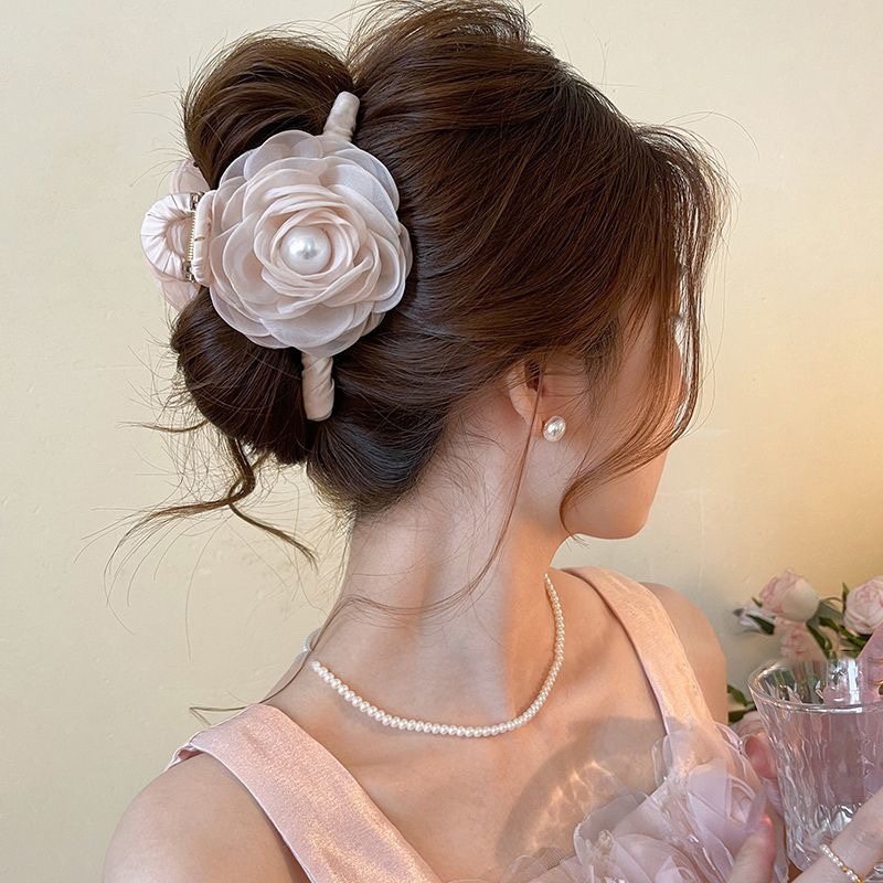 温柔花朵珍珠抓夹女2025新款高级感气质后脑勺盘发鲨鱼夹小众百搭,淘宝优惠券,粉丝福利购,淘宝优惠卷