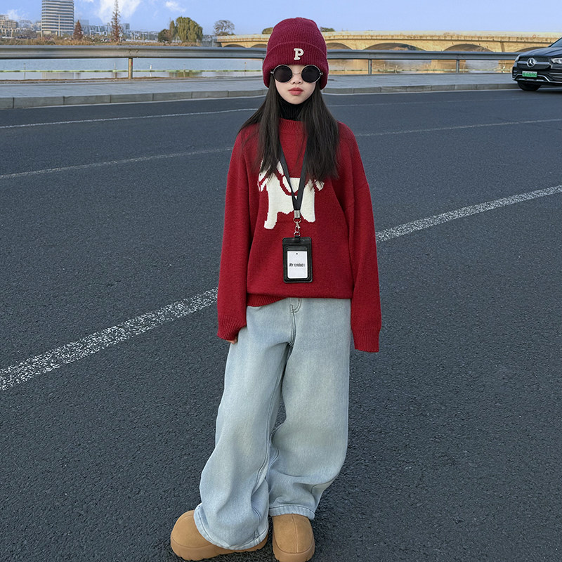 女童加绒牛仔裤2025冬装新款儿童浅蓝加厚直筒裤中大童一体绒裤子,淘宝优惠券,粉丝福利购,淘宝优惠卷