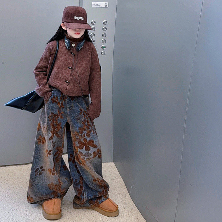 女童冬季加绒加厚牛仔裤2025新款女大童儿童冬装打底衫毛衣套装,淘宝优惠券,粉丝福利购,淘宝优惠卷